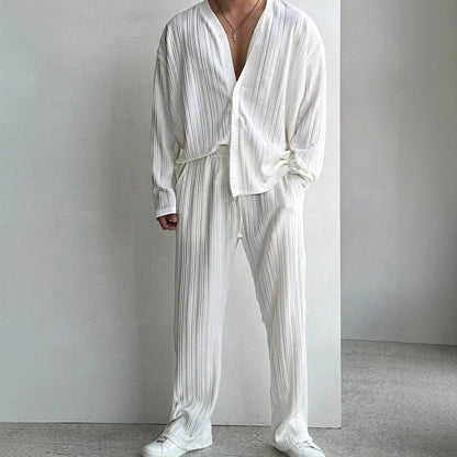 Herren Set aus Streifen Hemd und bequeme Hosen Casual - BerlinGlamour