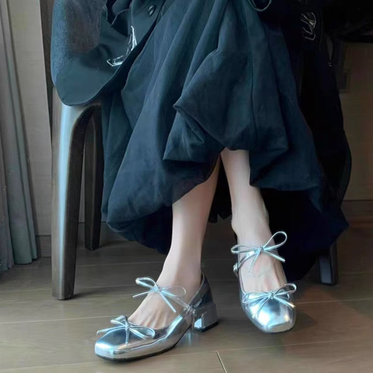 Damen Ballerinas Glänzend Elegant Schleife Detail