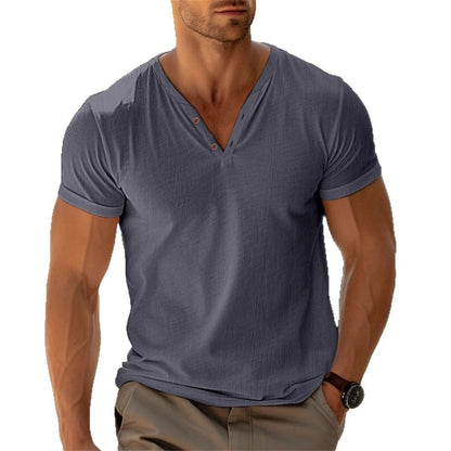 Herren Hemd Kurzarm Modern V-Ausschnitt Slim Fit