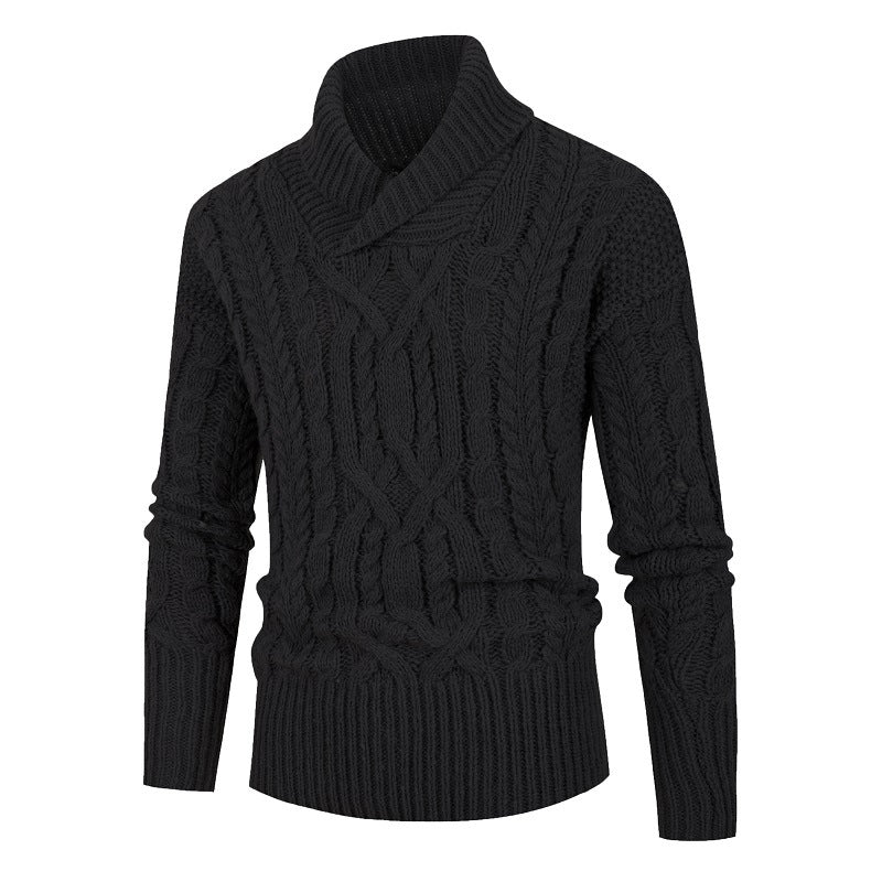 Herren Pullover Grobstrick Schalkragen Zopfmuster Modern