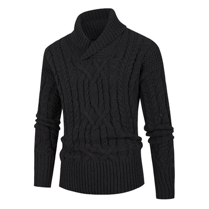 Herren Pullover Grobstrick Schalkragen Zopfmuster Modern