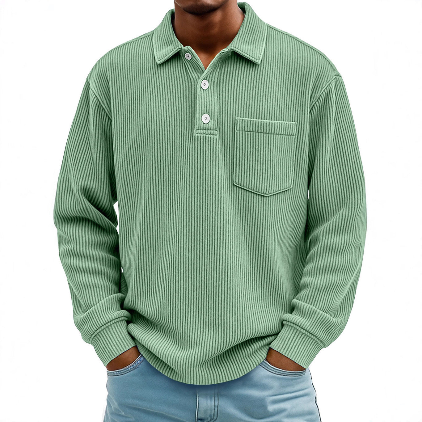 Herren Poloshirt Lässig Longsleeve Strukturiert Modern