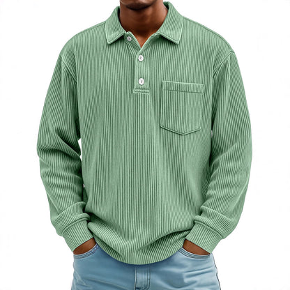 Herren Poloshirt Lässig Longsleeve Strukturiert Modern