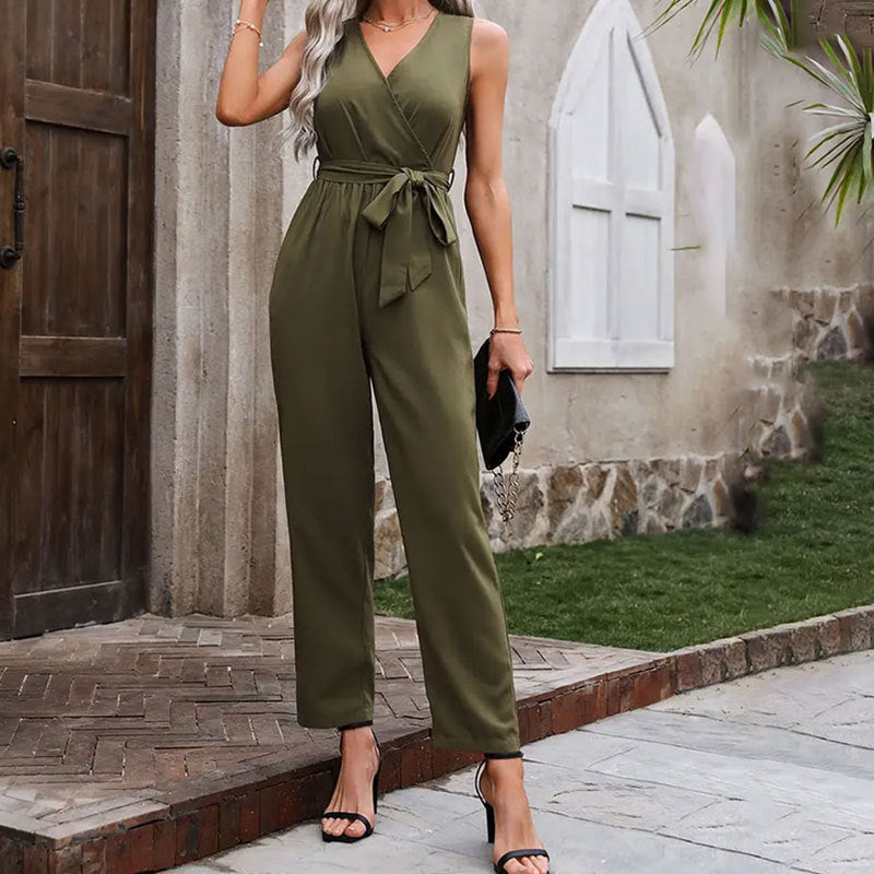 Frauen Jumpsuit Elegant Wickel-Design mit Gürtel