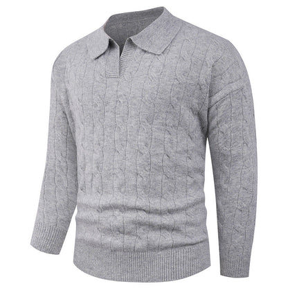Herren Strickpullover Modern Zopfmuster Polokragen