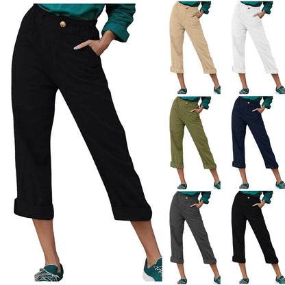 Damen Chinohose Bequem Umschlag Saum Slim Fit