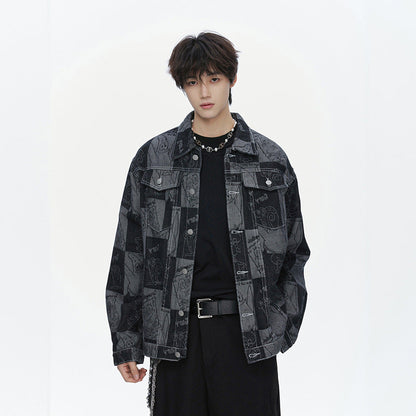 Herren Jeansjacke Oversized Graffiti Druck Modern