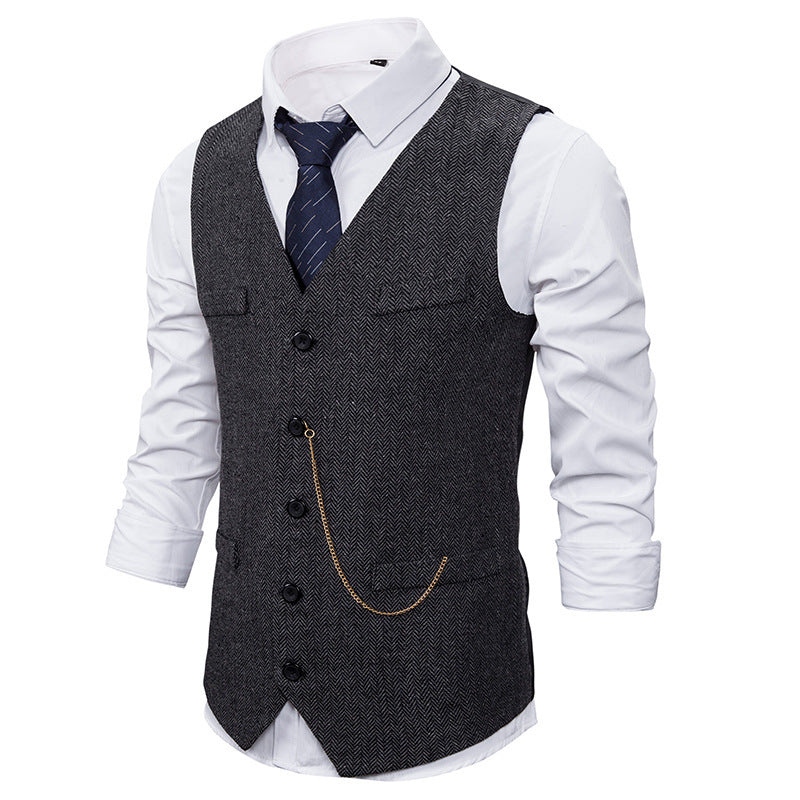 Herren Anzugweste Fischgrätmuster Elegant Mit Taschen