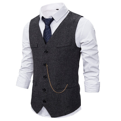 Herren Anzugweste Fischgrätmuster Elegant Mit Taschen