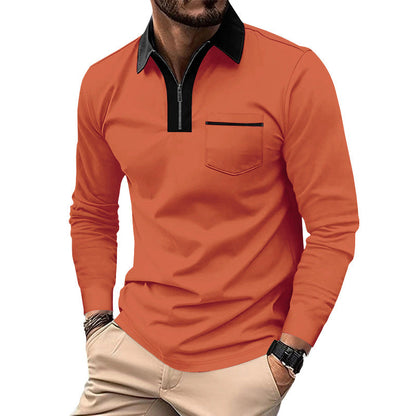 Herren Polohemd Langarm Modern mit Reißverschluss und Brusttasche