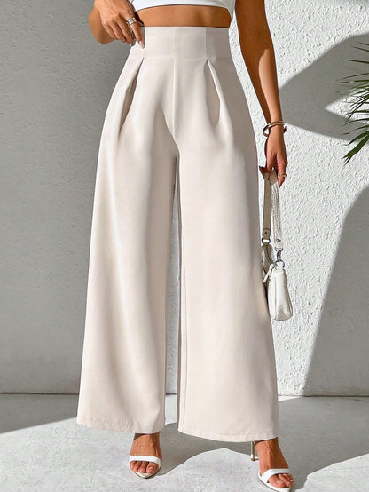 Damen Palazzo-Hose Weite Bein Hochtailliert Elegante Damenmode