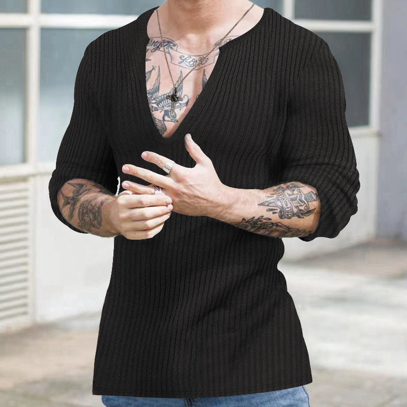 Herren Strickpullover V-Ausschnitt Modisch Rippstruktur