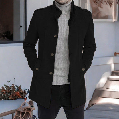 Herren Mantel Stehkragen Freizeit Elegant Schwarz