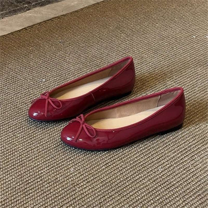Damen Ballerinas Glänzend Strukturiert Mode Schuhe