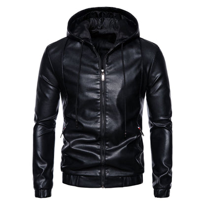 Herren Lederjacke mit Kapuze Sportlich Modern