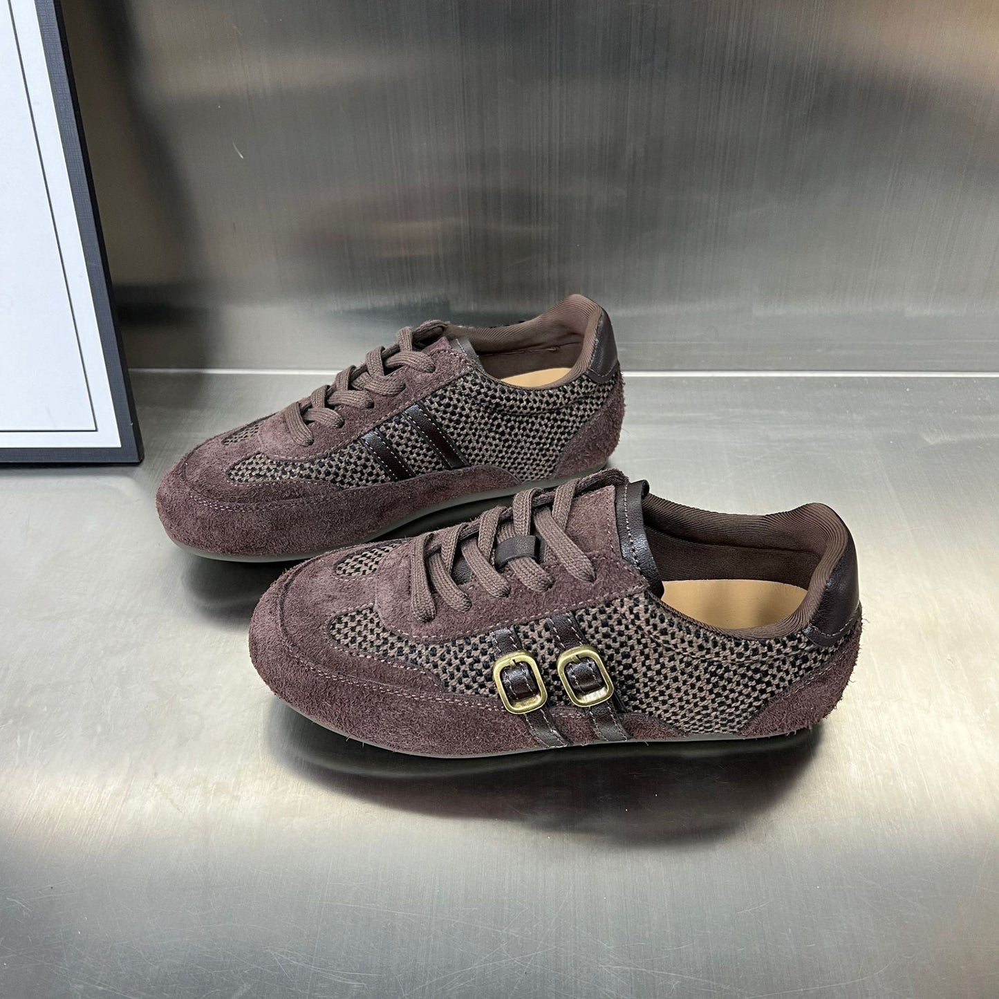 Damen Sneaker Sportlich Elegant Geflecht Schnalle