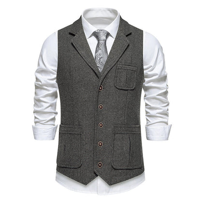 Herren Anzugweste Klassisch Herringbone Mit Taschen
