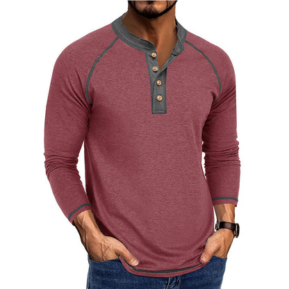 Herren Langarmshirt Weich Baumwolle Kontrastdetails Modern