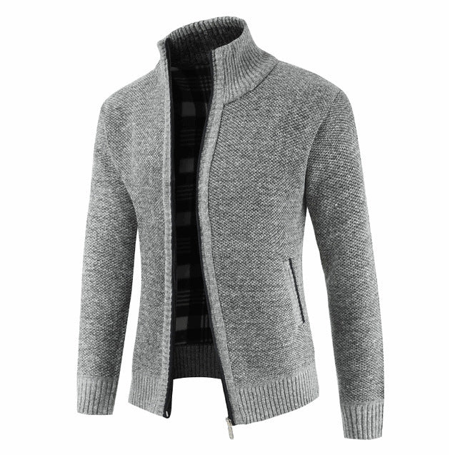 Herren Strickjacke Mit Kragen Und Taschen Grau