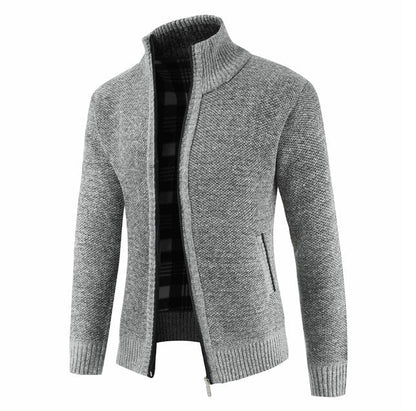 Herren Strickjacke Mit Kragen Und Taschen Grau