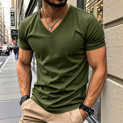 Herren T-Shirt V-Ausschnitt atmungsaktiv Schnelltrocknend Baumwolle