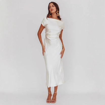 Damen Abendkleid Satin Elegantes Rückenausschnitt Kleid - BerlinGlamour