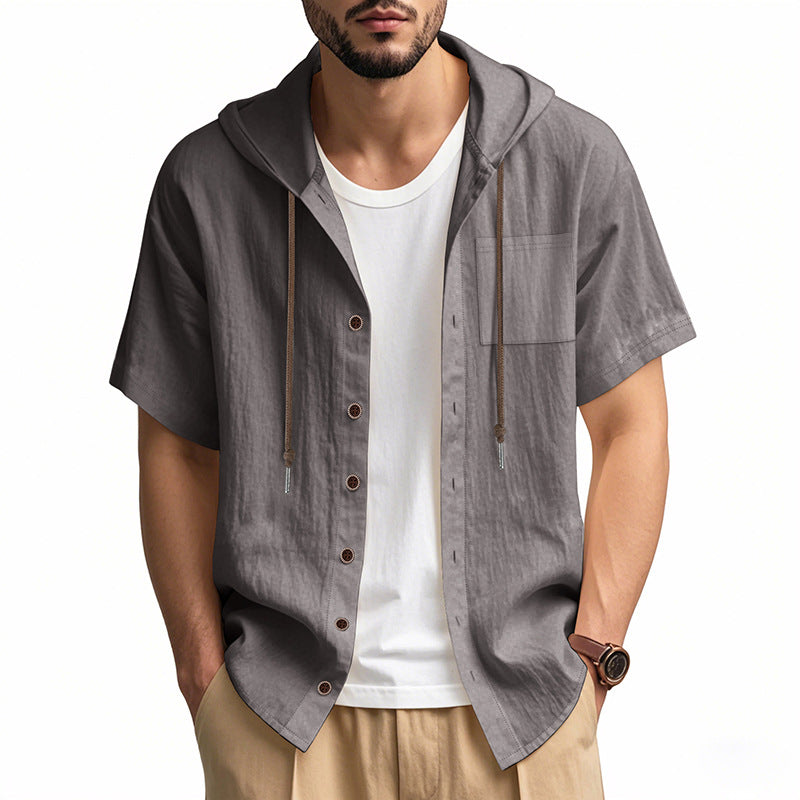 Herren Hoodie Kurzarm mit Brusttasche Sportlich Casual - BerlinGlamour