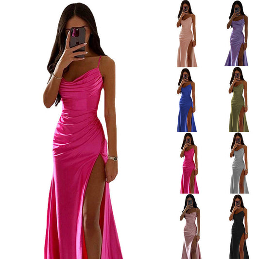 Elegantes Maxikleid Damen Asymmetrisch Raffiniert Lang - BerlinGlamour
