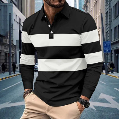Herren Poloshirt Langarm Streifen Modern Sportlich - BerlinGlamour