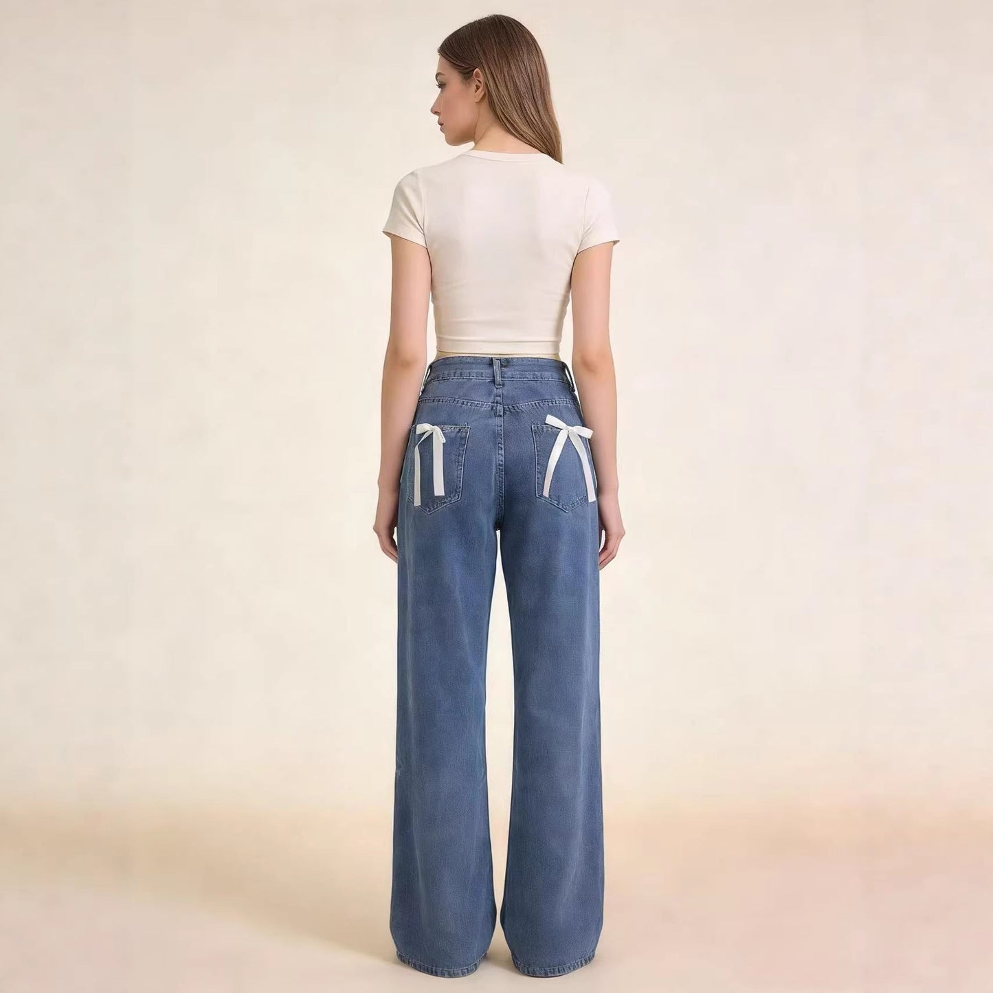 Damen High-Waist Jeans Weite Bequem Lässig
