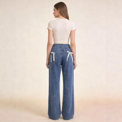 Damen High-Waist Jeans Weite Bequem Lässig