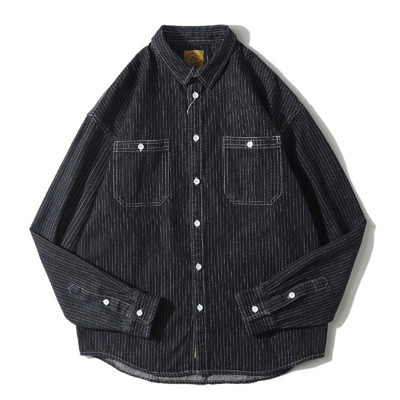 Herren Denim-Jacke Modern Streifenmuster mit Brusttaschen