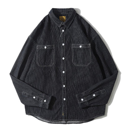 Herren Denim-Jacke Modern Streifenmuster mit Brusttaschen