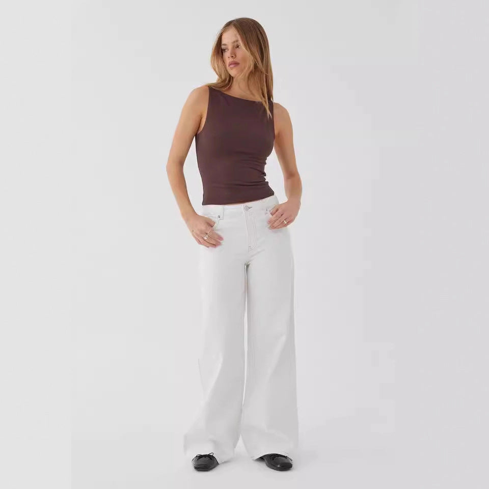 Damen Highwaist Jeans Weite Bein Verstellbar