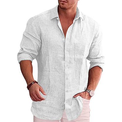 Herren Leinenhemd Lässig Rollkragen Sommer