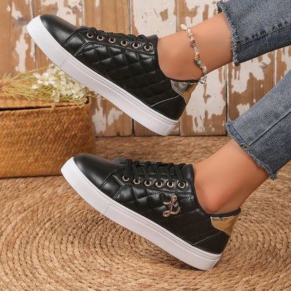 Damen Sneaker Stilvoll Gesteppt Schwarz Mode