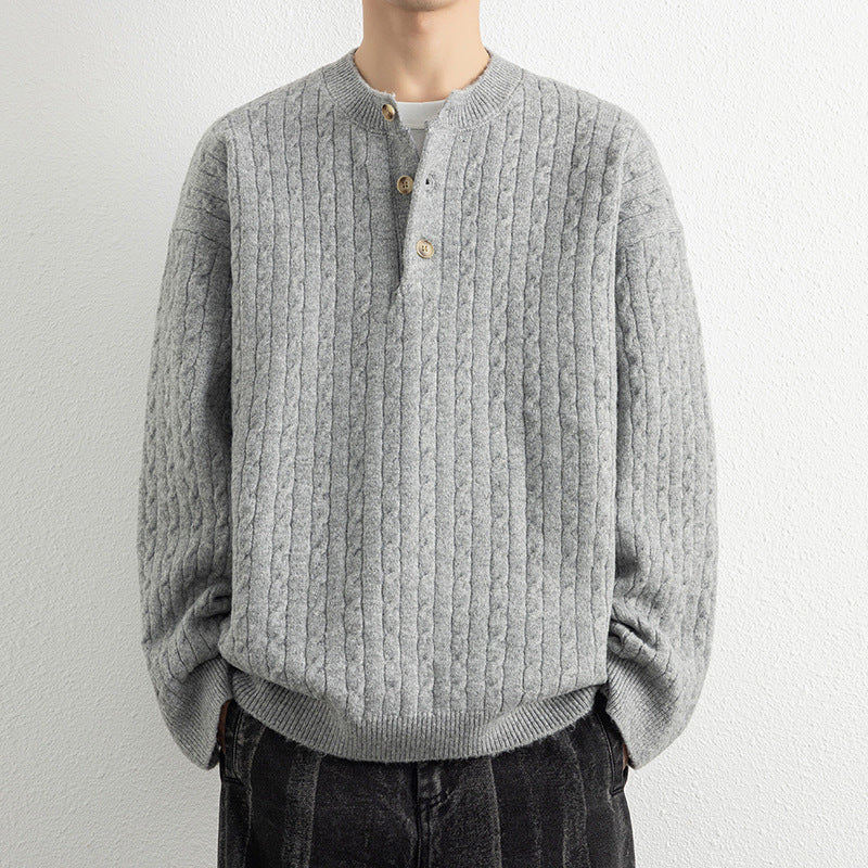 Herren Strickpullover Modern Knöpfe Struktur Optik