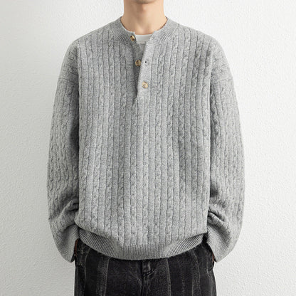 Herren Strickpullover Modern Knöpfe Struktur Optik