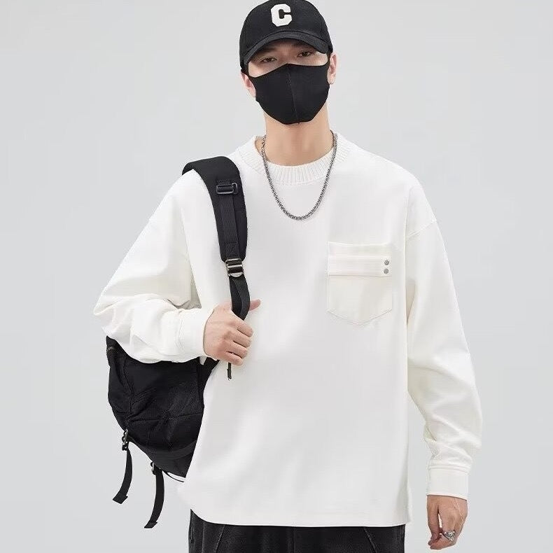 Herren Langarmshirt Lässig mit Brusttasche Modern