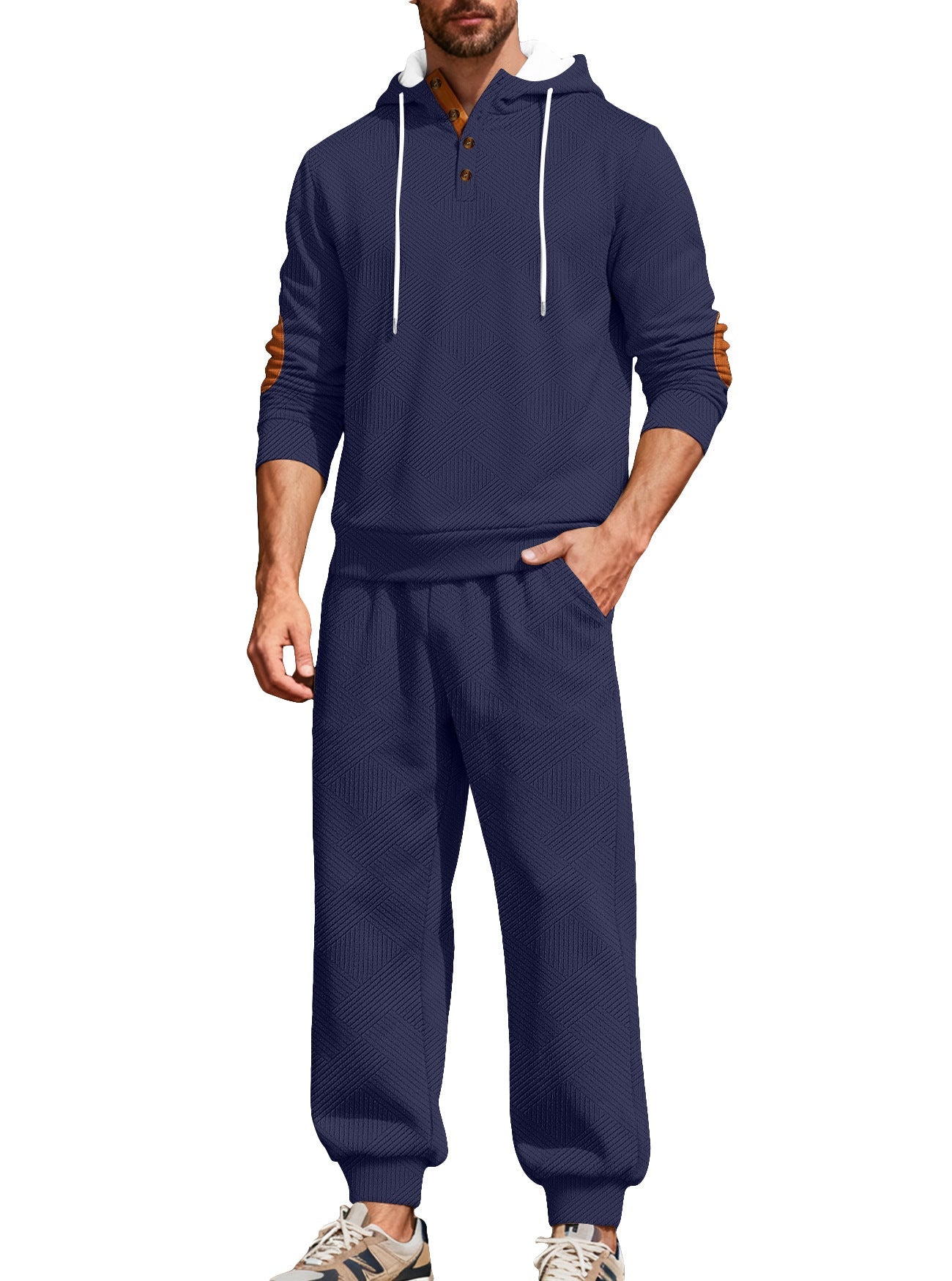 Herren Freizeitanzug Modern Strukturiert Schwarz