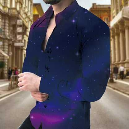 Herren Hemd Langarm Blattmuster Modern Trendy