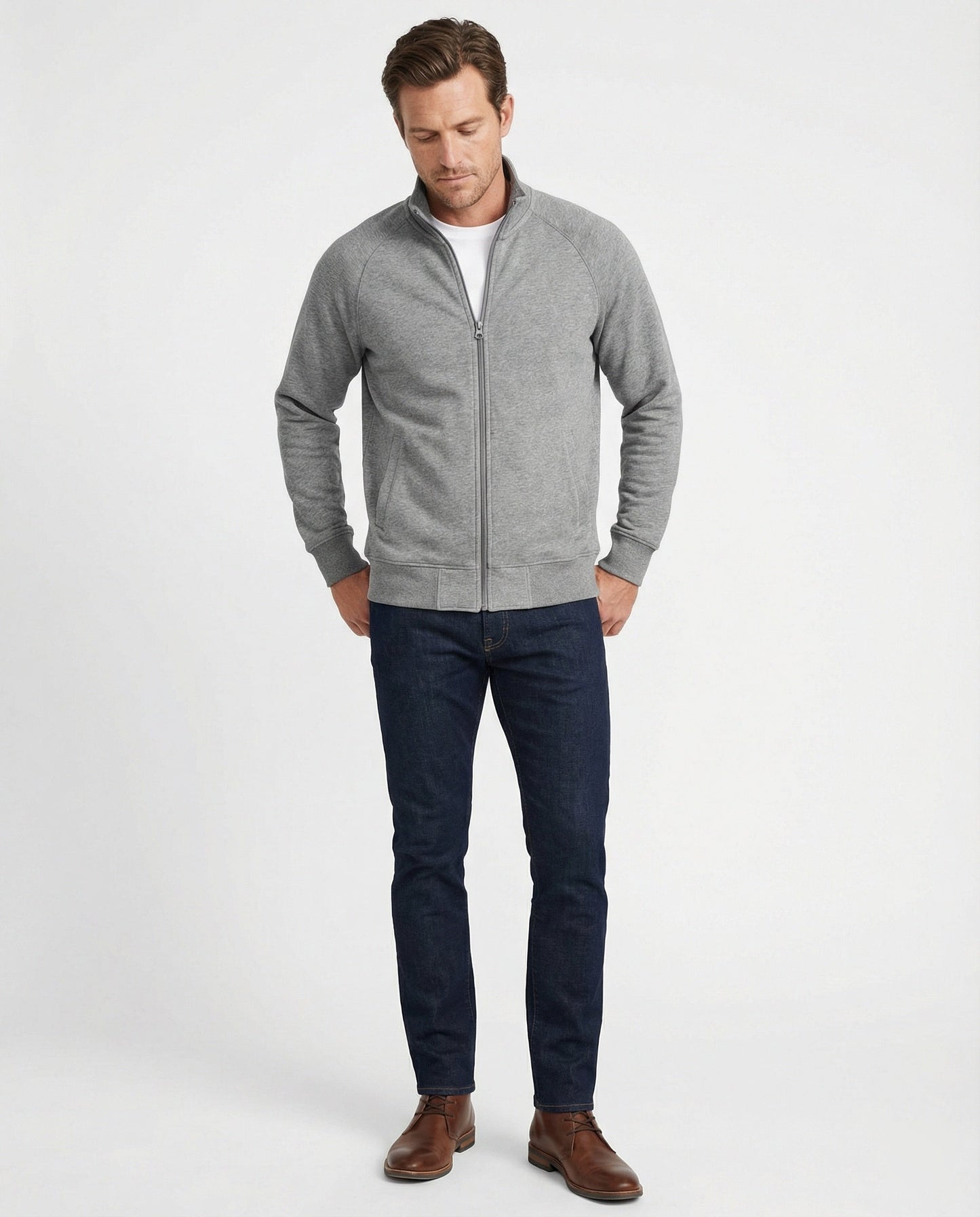 Herren Sweatjacke Stehkragen Raglan Ärmel Reißverschluss Modern