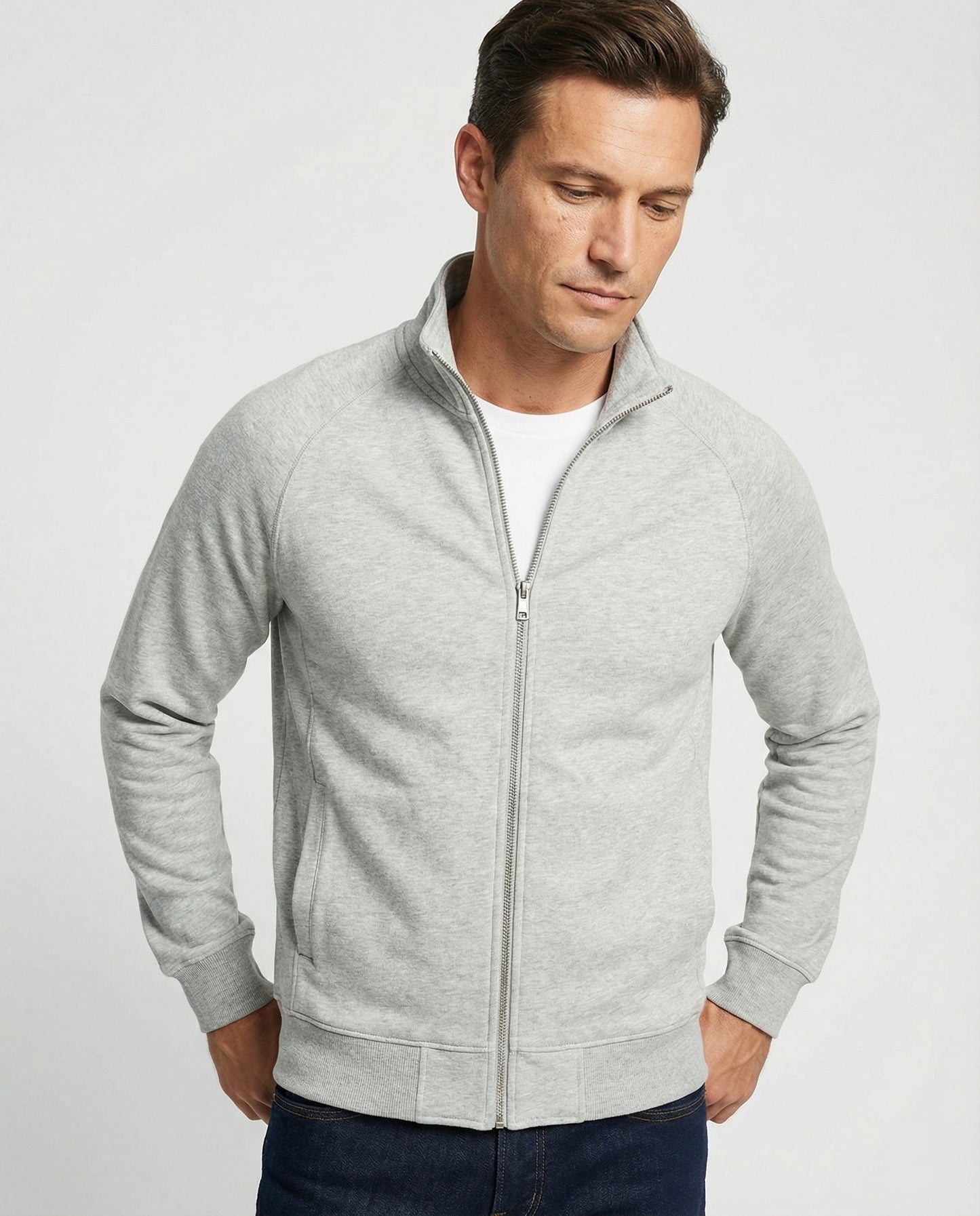 Herren Sweatjacke Stehkragen Raglan Ärmel Reißverschluss Modern - BerlinGlamour