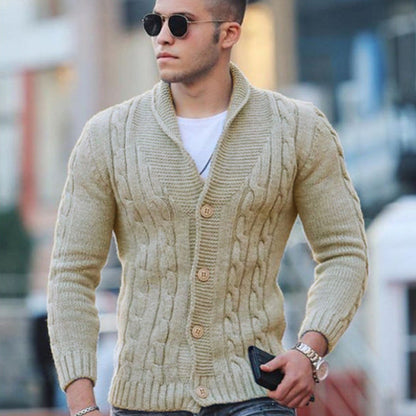 Herren Strickjacke Mit Zopfmuster Schalkragen Modern