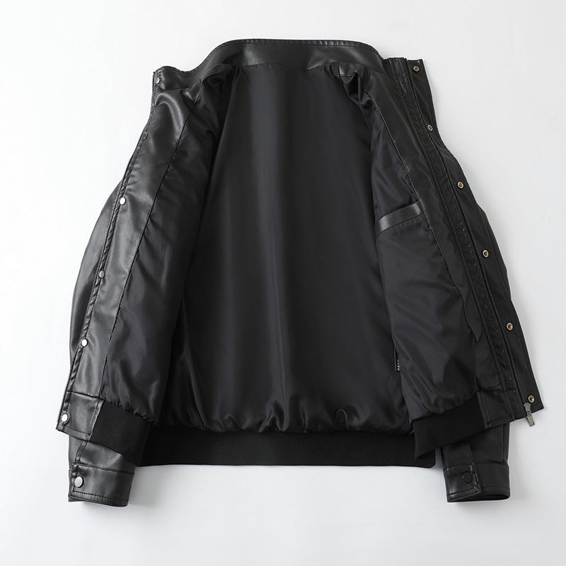 Herren Lederjacke Elegant mit Taschen Schwarz