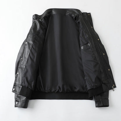 Herren Lederjacke Elegant mit Taschen Schwarz