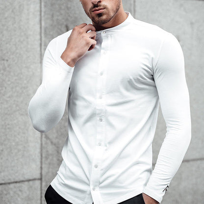 Herren Langarmshirt Slim Fit Stehkragen Modern
