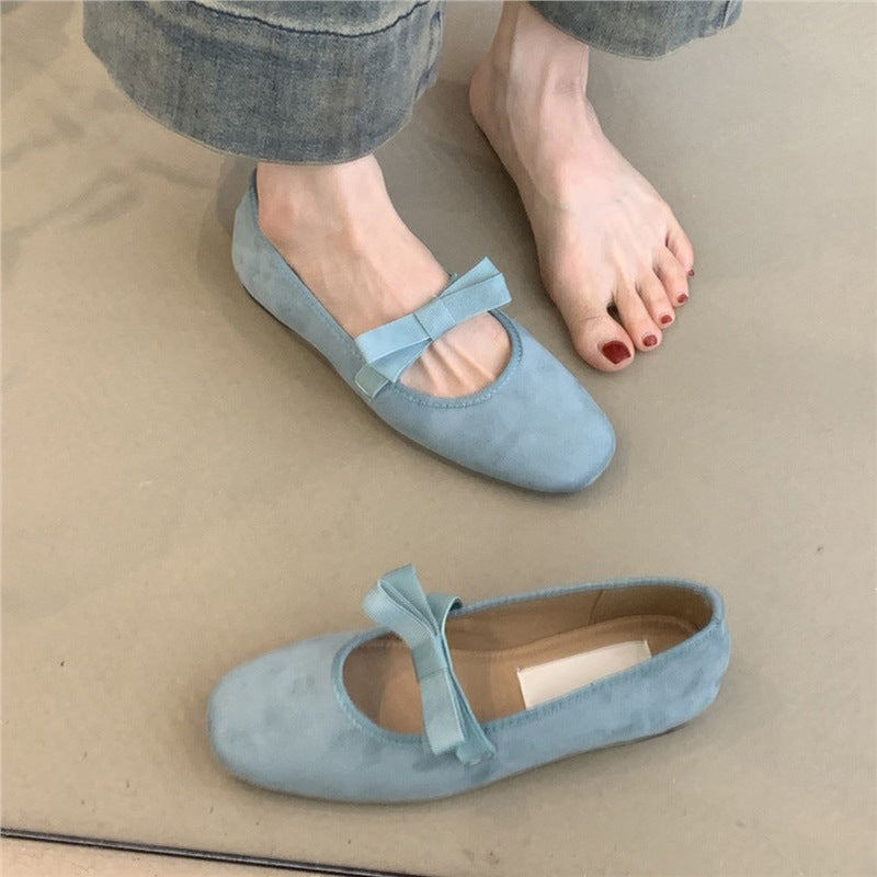Damen Ballerinas Weich Wildleder Schleifen Design