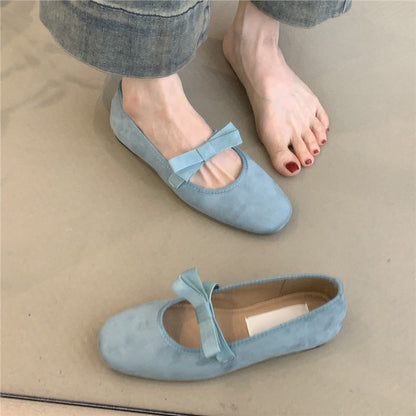 Damen Ballerinas Weich Wildleder Schleifen Design
