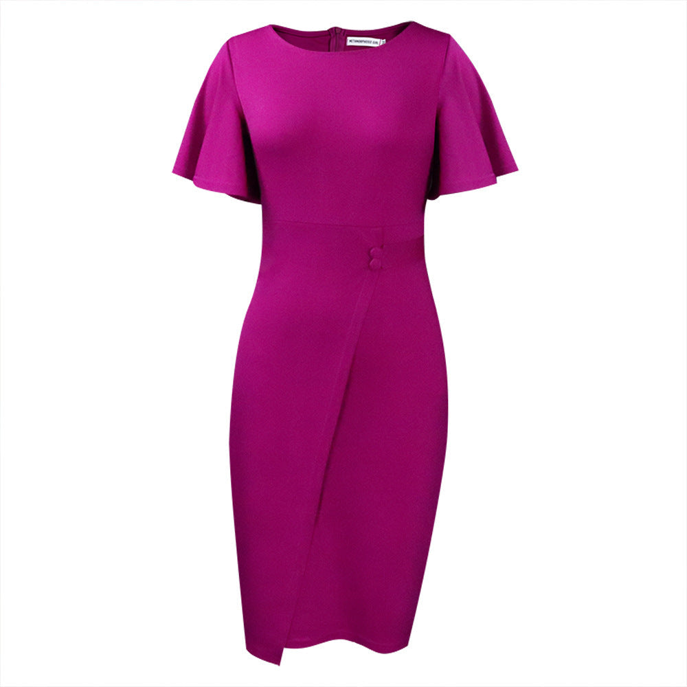 Figurbetontes Damen Midi Kleid Wickelstil Kurzärmelig